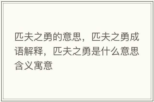 匹夫之勇的意思，匹夫之勇成語解釋，匹夫之勇是什么意思含義寓意