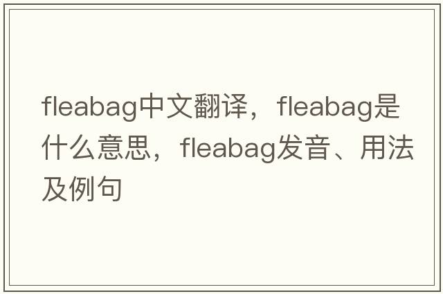 fleabag中文翻譯，fleabag是什么意思，fleabag發(fā)音、用法及例句