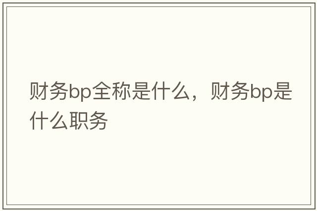 財(cái)務(wù)bp全稱是什么，財(cái)務(wù)bp是什么職務(wù)