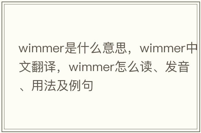 Wimmer是什么意思，Wimmer中文翻譯，Wimmer怎么讀、發(fā)音、用法及例句