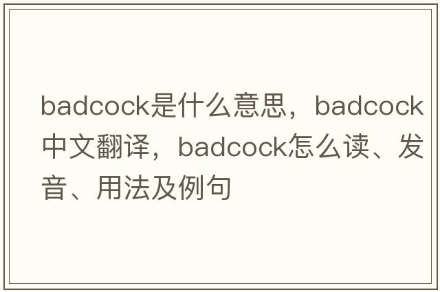 Badcock是什么意思，Badcock中文翻譯，Badcock怎么讀、發(fā)音、用法及例句