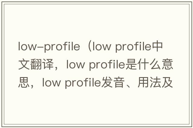 low-profile（low profile中文翻譯，low profile是什么意思，low profile發(fā)音、用法及例句）