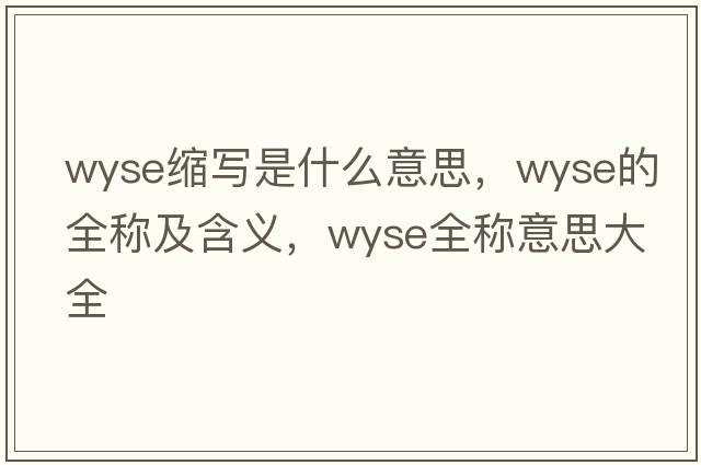 wyse縮寫是什么意思，wyse的全稱及含義，wyse全稱意思大全