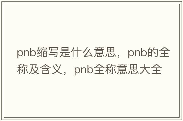 pnb縮寫是什么意思，pnb的全稱及含義，pnb全稱意思大全