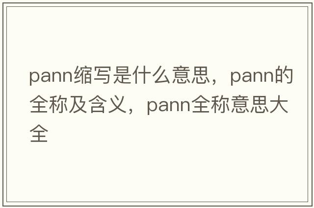 pann縮寫是什么意思，pann的全稱及含義，pann全稱意思大全