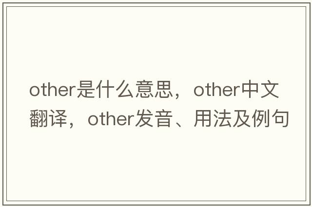 other是什么意思，other中文翻譯，other發(fā)音、用法及例句