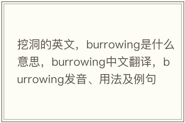 挖洞的英文，burrowing是什么意思，burrowing中文翻譯，burrowing發(fā)音、用法及例句