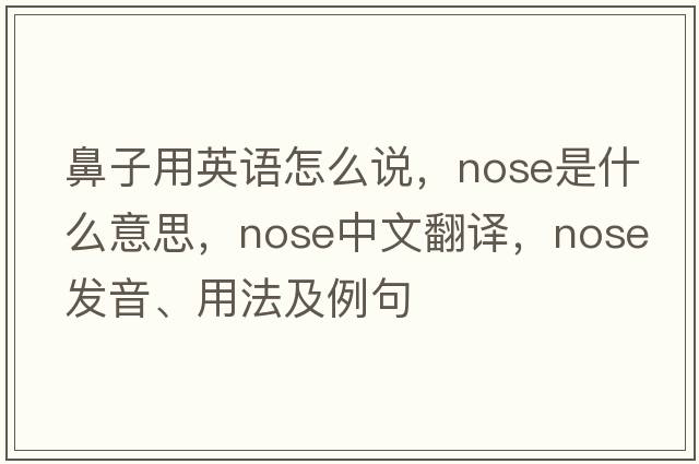鼻子用英語怎么說，nose是什么意思，nose中文翻譯，nose發(fā)音、用法及例句