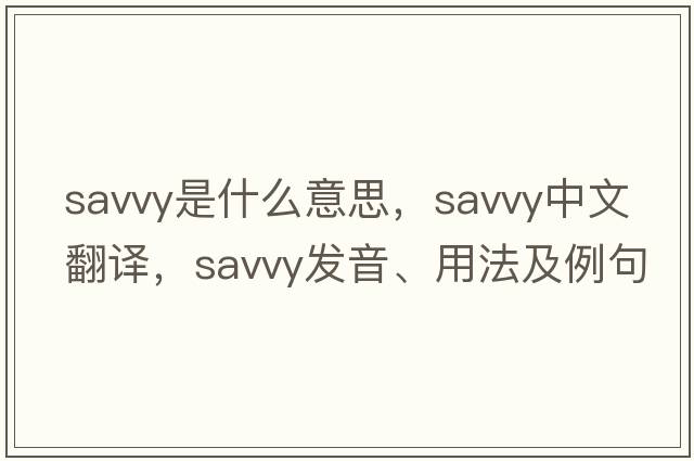 savvy是什么意思，savvy中文翻譯，savvy發(fā)音、用法及例句